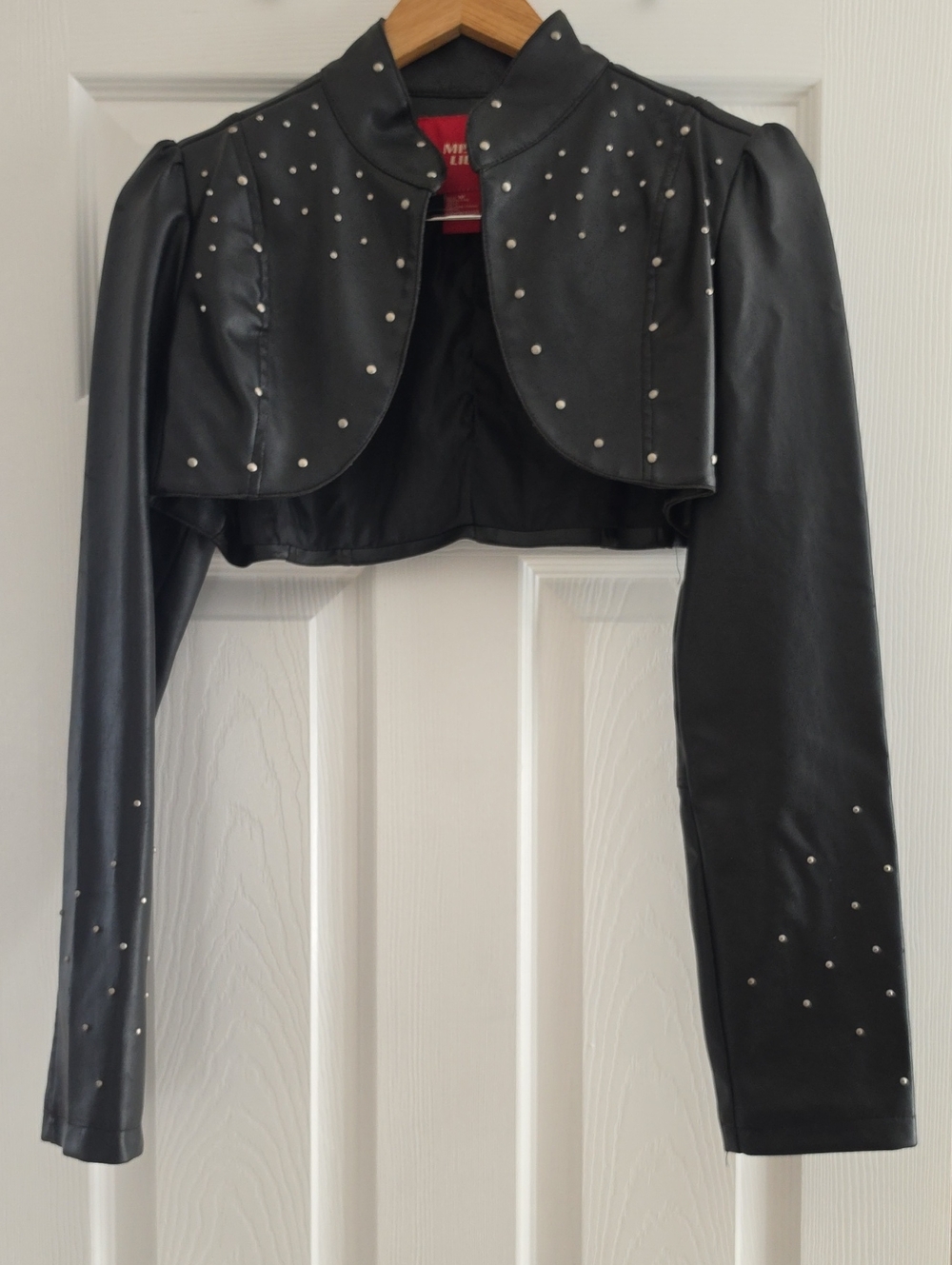 Miss Lili Black Faux Leather Studded Cropped Bolero Jacket